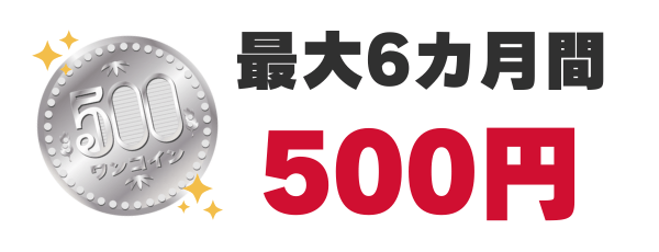 最大6カ月間 500円キャンペーン